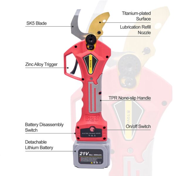 400W Brushless Cordless Electric Pruning Shears with Lithium Battery - Image 3