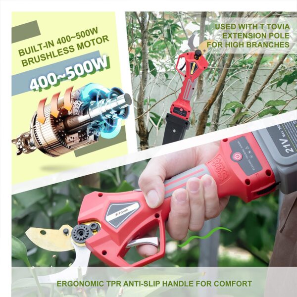 400W Brushless Cordless Electric Pruning Shears with Lithium Battery - Image 8