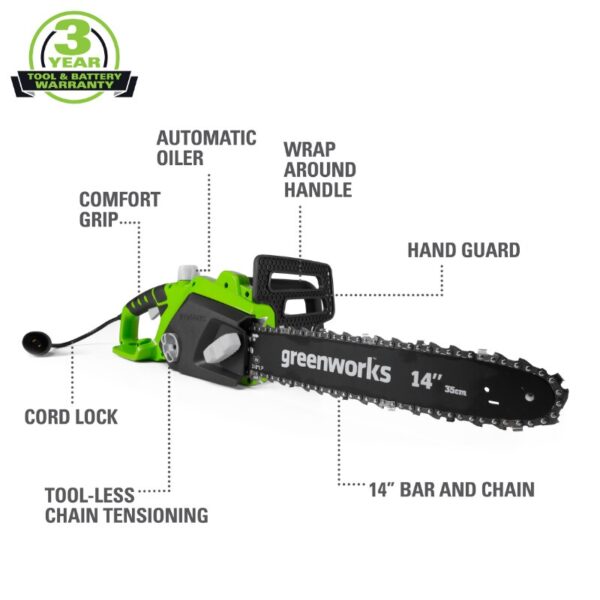 Greenworks 105 Amp 14-inch Corded Electric Chainsaw - Image 5