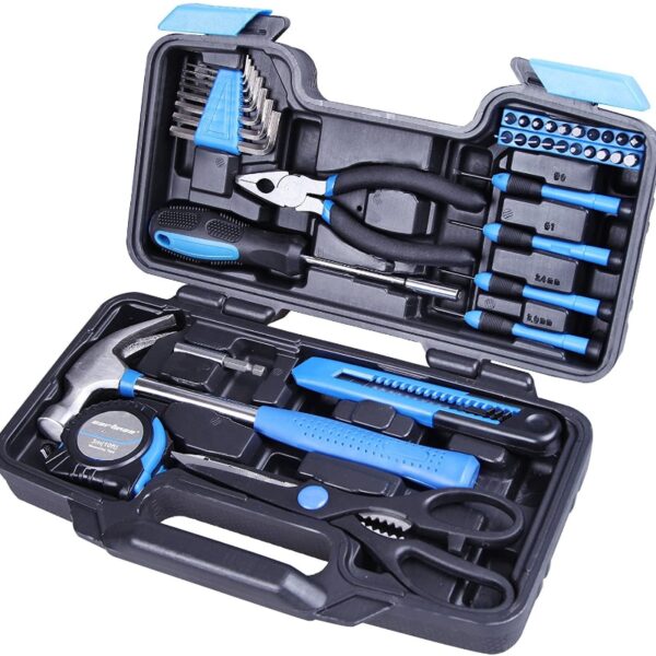 39-Piece Blue Household Tool Set with Storage Case