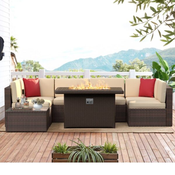 Outdoor Sectional Sofa Set With Fire Pit - Image 7