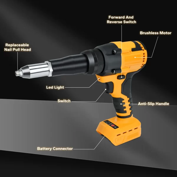 Brushless Electric Rivet Gun 2.4mm-4.8mm for Dewalt 20V Battery (No Battery) - Image 5