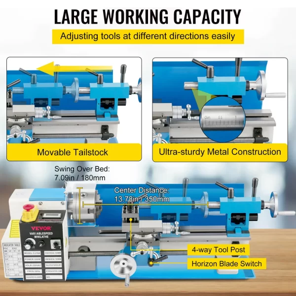 VEVOR Mini Metal Lathe Machine 7"x14" - Image 4