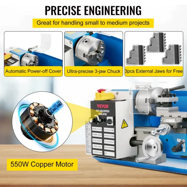 VEVOR Mini Metal Lathe Machine 7"x14" - Image 3