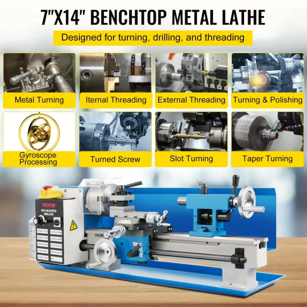 VEVOR Mini Metal Lathe Machine 7"x14" - Image 2