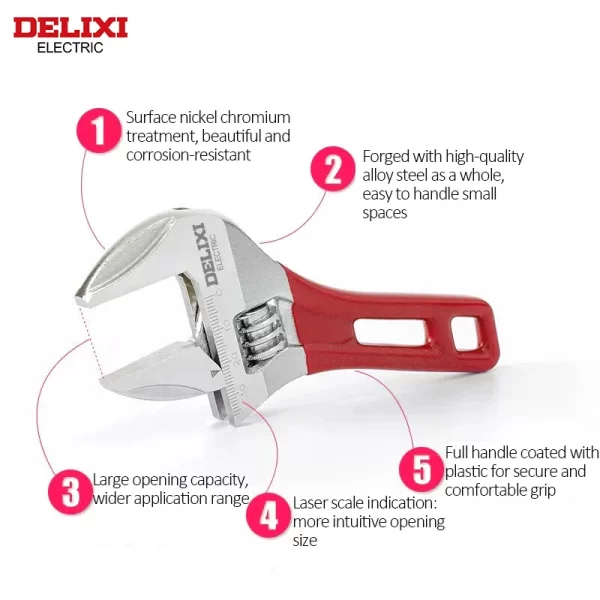 DELIXI ELECTRIC Short Handle Wrenchl Adjustable Bathroom Wrench - Image 2