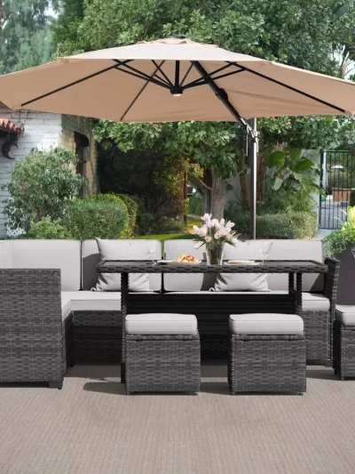 Patio Furniture Set 7 Piece Wicker Dining,  Patio Table and Chairs Set, Sofa