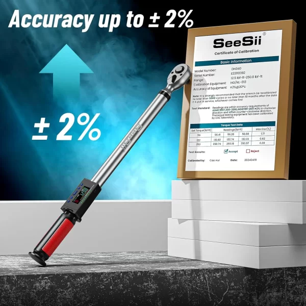 Seesii Electric Torque Wrench 340N.m Digital Electric Wrench 1/2" Drive 12.5-250.8ft-lbs - Image 2