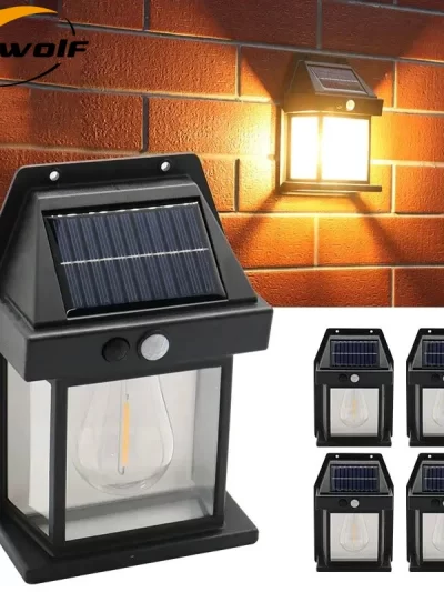 Solar Tungsten Night Lamp Intelligent Motion Sensor Wall Lamp 3 Lighting Modes Waterproof Courtyard Garden Decoration Lantern