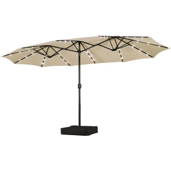 15 ft Large Patio Umbrella with Solar Lights Double-Sided Outdoor Rectangle Market Umbrellas with 36 LED Lights/Base Included