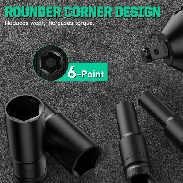 1/2Inch Drive 6-Point Impact Socket Set 10-Piece Metric Sizes 8-24m/10-24mm - Image 3