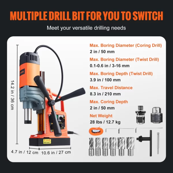 VEVOR 1300W 1400W 2" Electric Drilling Machine Magnetic Drill Press - Image 7