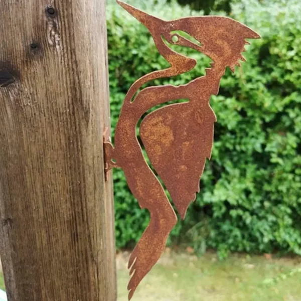 Elegant Garden Stake Design Pileated Bird Rusty Iron Crafts Bird Shaped Art - Image 2