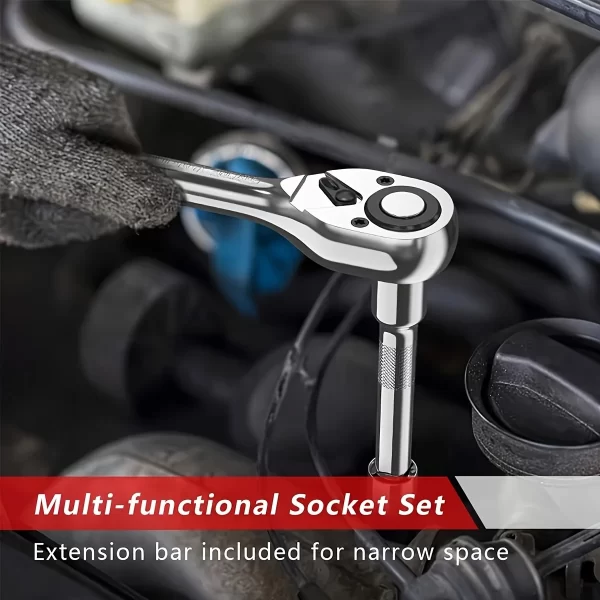 24Tooth Drive Socket Set1/4"-3/8"-1/2"Ratchet Socket Wrench Set - Image 10