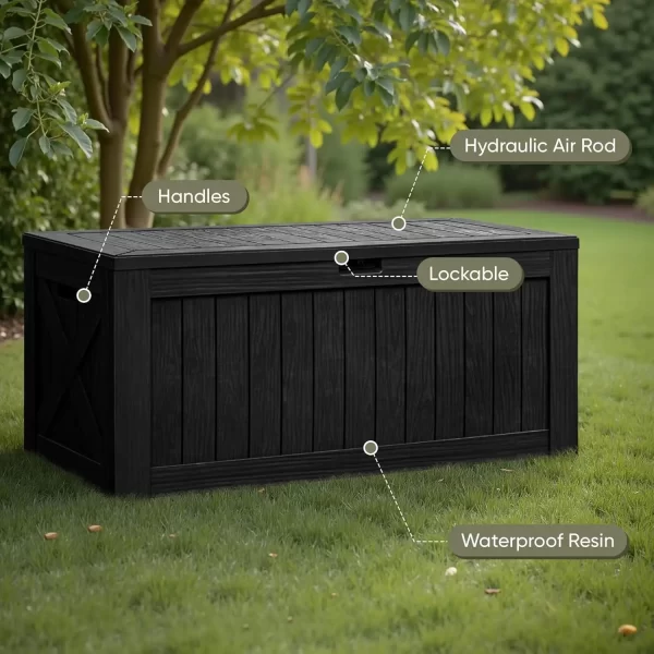 Resin Deck Box 120 Gallon Waterproof Large Deck Boxes Plus Outdoor Indoor Storage - Image 2