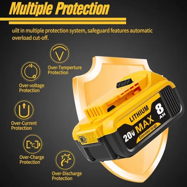 8.0Ah 20V Lithium-Ion Replacement Batteries for Dewalt Cordless Tools - Image 4