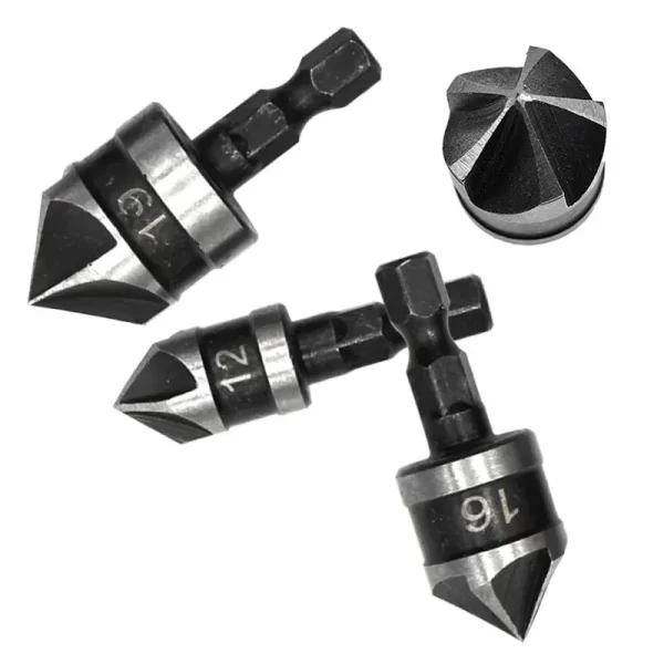 3PC Hexagonal Shank 90 Degree Black Five Blade Chamferer Countersink - Image 14
