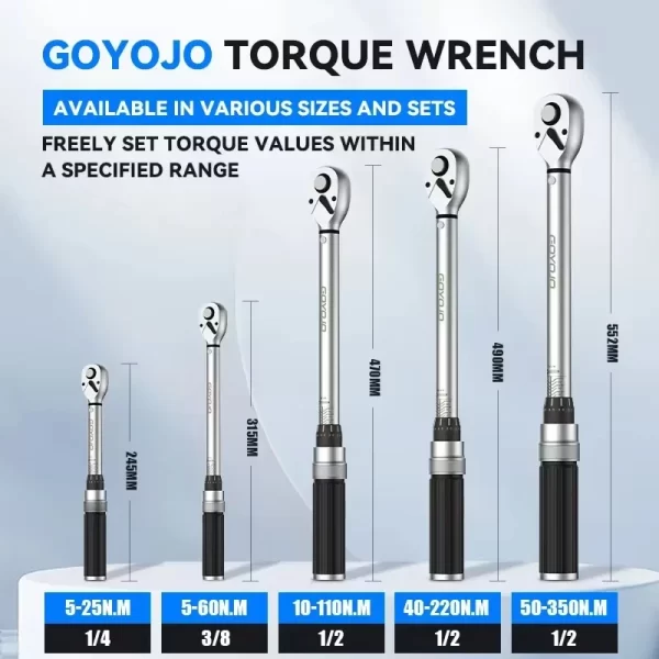 3/8” Torque Wrench 5-60N.m Square Drive Torques Key 1/4” Pro Torque Wrench 5-25N.m - Image 2