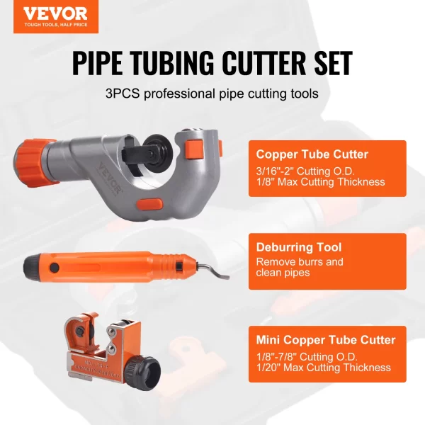 VEVOR 3PCS Tubing Cutter Mini Tube Cutter Deburring  Duty Pipe Cutter - Image 2