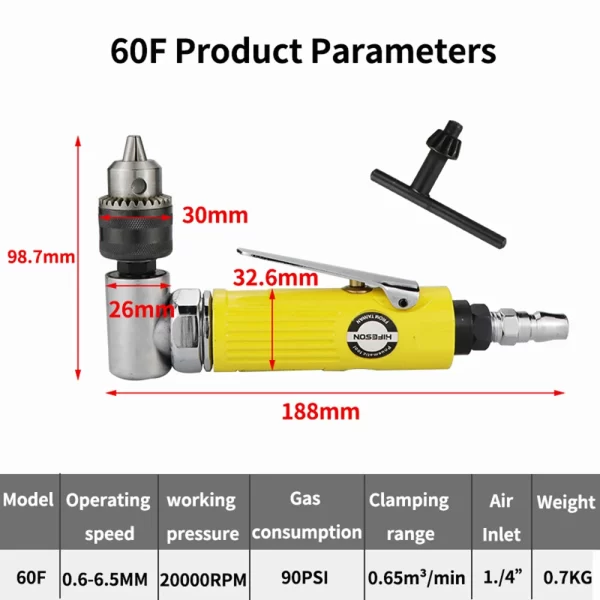HIFESON 3/8 Elbow Air Drill Right Angle 90 ° Air Drill - Image 10