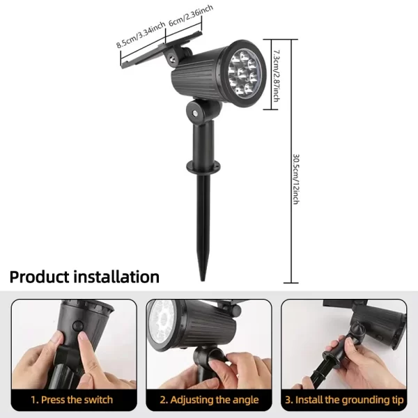 9 LED Solar Spot Lights IP65 Waterproof Outdoor RGB Solar Landscape Lights Brightness Adjustable for Garden Yard Palm Trees - Image 15