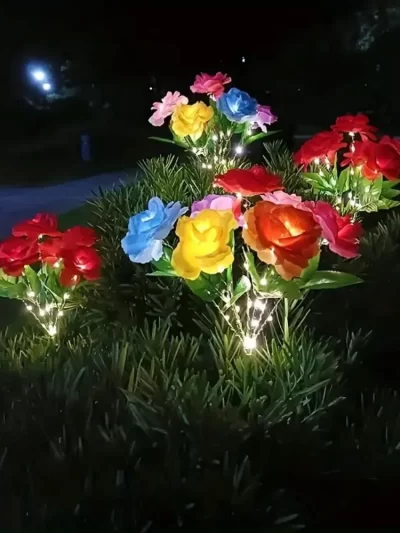1 Bundle 7-Head Color Solar Rose Simulation Garden Light