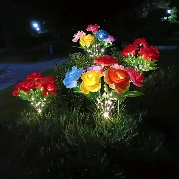 1 Bundle 7-Head Color Solar Rose Simulation Garden Light