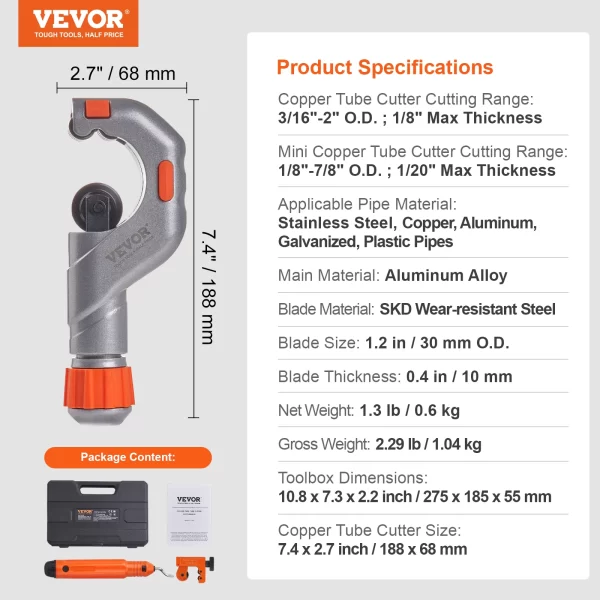VEVOR 3PCS Tubing Cutter Mini Tube Cutter Deburring  Duty Pipe Cutter - Image 7