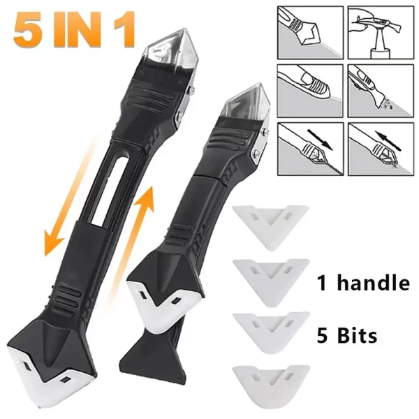 5 in 1 Metal Head Shovel Glue Tool Kit: Silicone Spatula, Caulk Remover