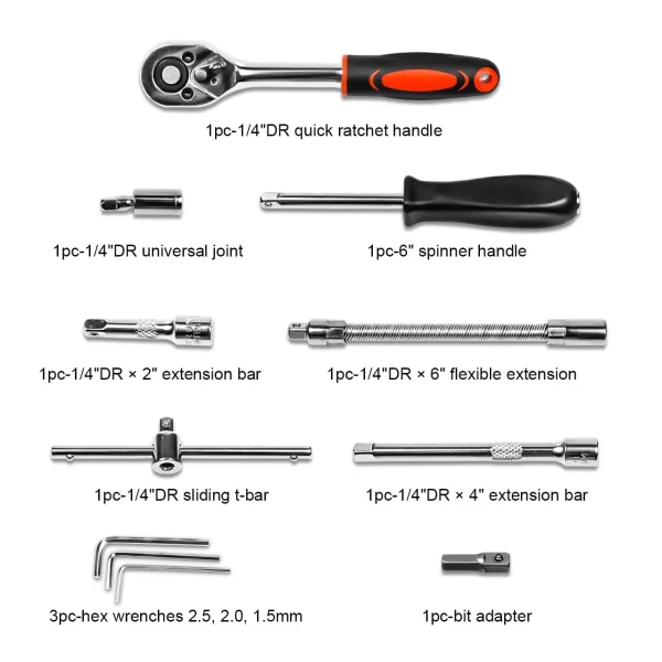 46pcs/set Drive Socket Set Ratchet Wrench , Metric - Image 3