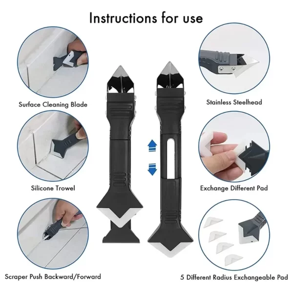 5 in 1 Metal Head Shovel Glue Tool Kit: Silicone Spatula, Caulk Remover - Image 4