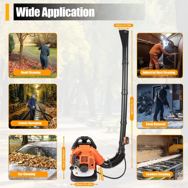 Leaf Blower Garden Backpack Gas Powered Cleaner Snow Grass Dust Removal Commercial Outdoor Yard Tool 42.7CC 2 Stroke - Image 7