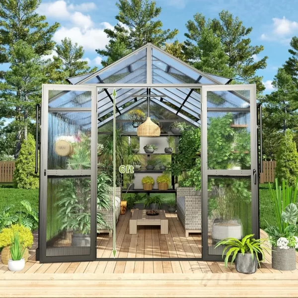 8x16x7.5 FT Polycarbonate Greenhouse Double with Swing Doors 4 Vents 5.2FT Added Wall Height, Walk-in Large Aluminum Greenhouse - Image 12