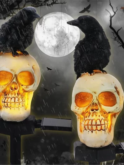 Halloween Crow Skull Outdoor Solar Light