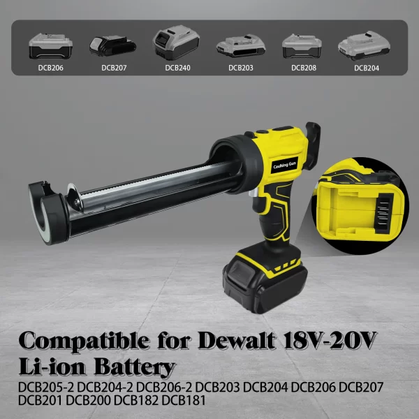 Electric Caulking Gun 10oz/300ml Cordless Caulk Gun 4 Adjustable Speeds with LED Light for Dewalt 20V Battery (No Battery) - Image 8
