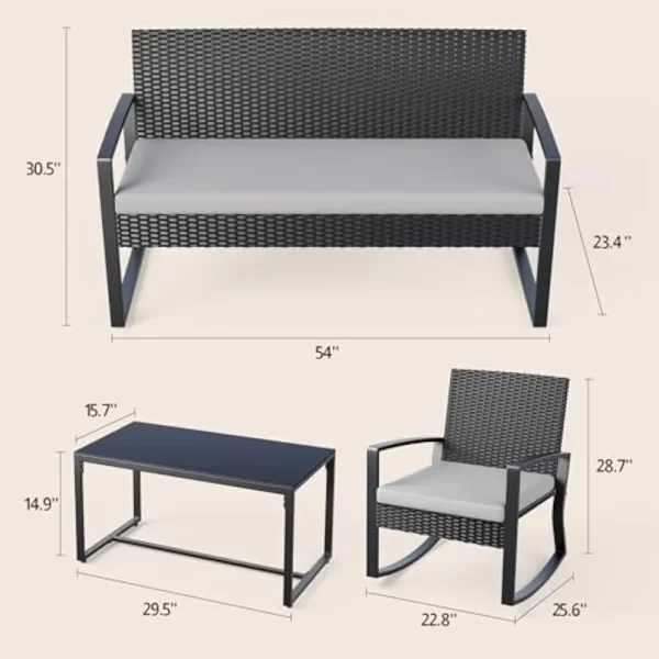 4 Piece Set, Wicker Patio Furniture with Glass Coffee Table - Image 2
