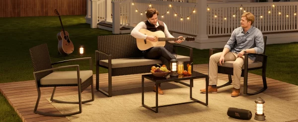 4 Piece Set, Wicker Patio Furniture with Glass Coffee Table - Image 13