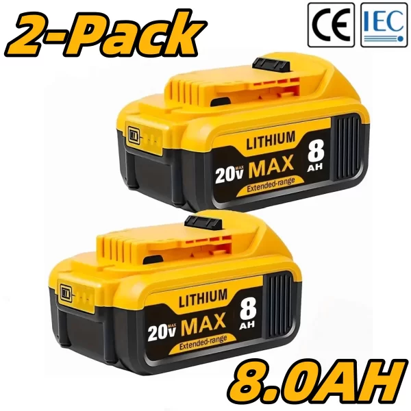 8.0Ah 20V Lithium-Ion Replacement Batteries for Dewalt Cordless Tools - Image 3