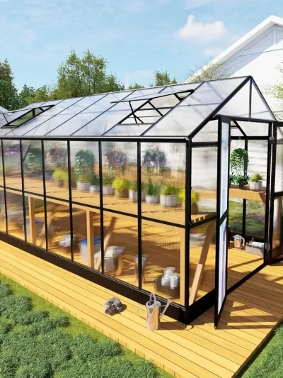 8x16x7.5 FT Polycarbonate Greenhouse Double with Swing Doors 4 Vents 5.2FT Added Wall Height, Walk-in Large Aluminum Greenhouse