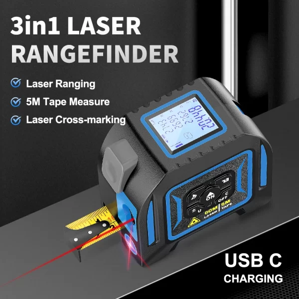 3 in 1 Laser Rangefinder 5M Tape Measure Ruler Distance Meter