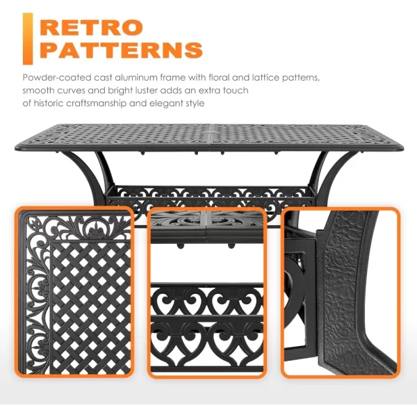 60" Outdoor Dining Table with 2.09" Umbrella Hole, All Weather Cast Aluminum - Image 6