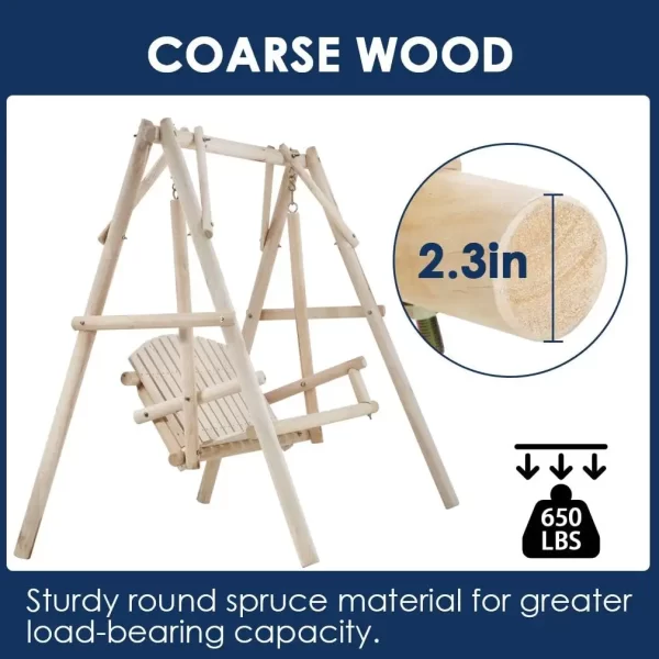 Log Swing Stand Porch Swing Set - Image 11