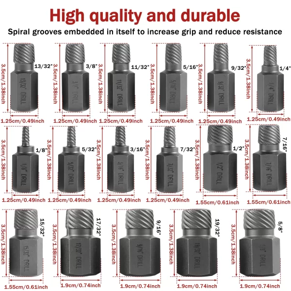 17Pcs Damaged Screw Extractor Drill Bit Set Hex Head Easy Out Bolt Extractor - Image 2