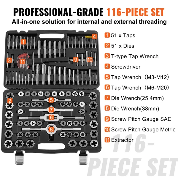 VEVOR 116-Piece Tap and Die Set Include Metric and SAE Size - Image 4