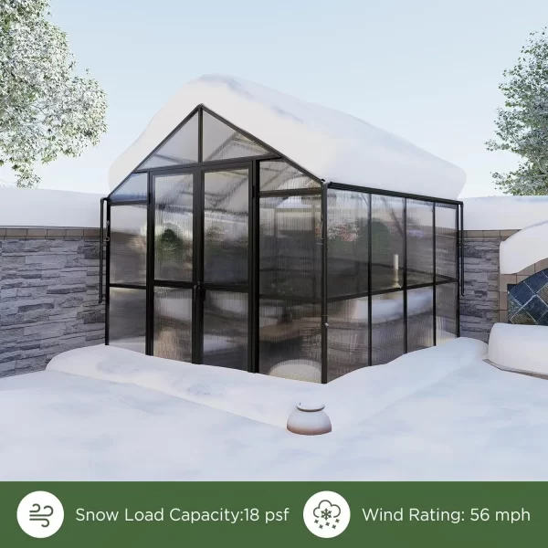 8x16x7.5 FT Polycarbonate Greenhouse Double with Swing Doors 4 Vents 5.2FT Added Wall Height, Walk-in Large Aluminum Greenhouse - Image 35