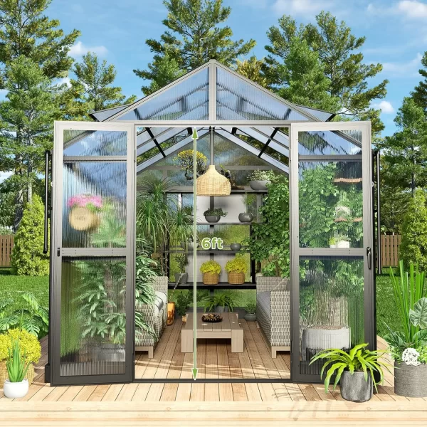 8x16x7.5 FT Polycarbonate Greenhouse Double with Swing Doors 4 Vents 5.2FT Added Wall Height, Walk-in Large Aluminum Greenhouse - Image 19