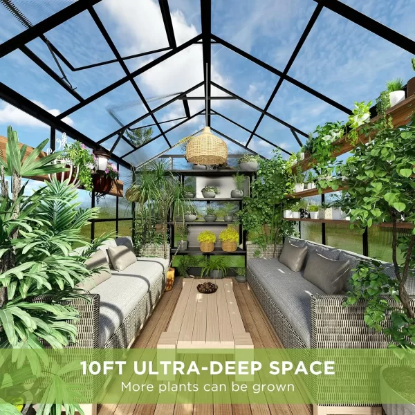 8x16x7.5 FT Polycarbonate Greenhouse Double with Swing Doors 4 Vents 5.2FT Added Wall Height, Walk-in Large Aluminum Greenhouse - Image 27