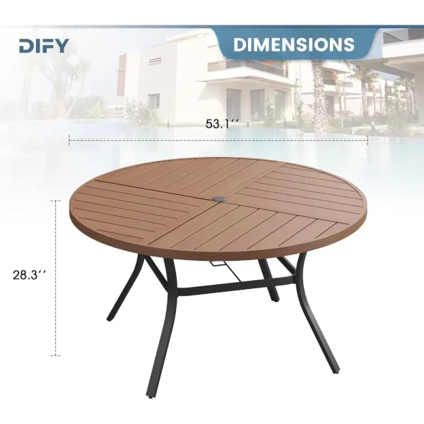 53.1" Round Outdoor Patio Dining Table for 6-8, All-Weather Metal - Image 3