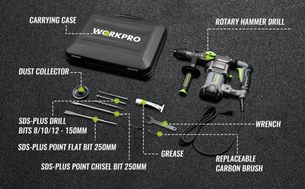 WORKPRO  12.5 AMP Heavy Duty Rotary Hammer Drill for Concrete - Image 13