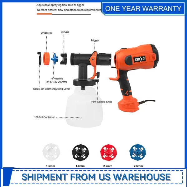 750W Paint Sprayer High Power HVLP Electric Spray Gun with - Image 5